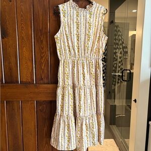 MELLODAY Yellow Floral Striped Midi Dress